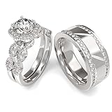 Wedding Ring Sets His And Hers Promise Ring size Wedding Ring Sets His And Hers Couples Women 925 Sterling Silver Round Moissanite Man Titanium Wedding Band