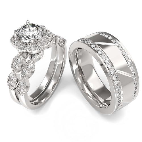 Wedding Ring Sets His And Hers Promise Ring size Wedding Ring Sets His And Hers Couples Women 925 Sterling Silver Round Moissanite Man Titanium Wedding Band