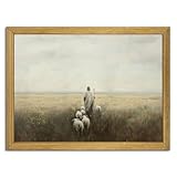 Wood Framed Jesus Wall Art, Christian Canvas Wall Decor, Jesus Leaves the 99 Sheep Poster Print Picture, Lost Lamb Religious Artwork Oil Painting for Living Prayer Room Bedroom 8x10 inch