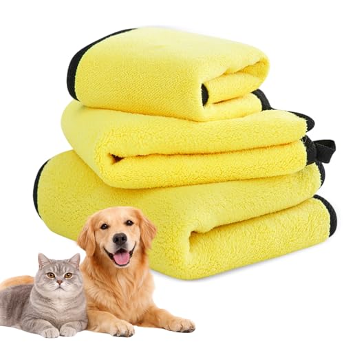 STEEL-LAND ペット専用タオル スエードタオル 超吸水素材 吸水量最大500ml 猫犬兼用 速乾性 肌触り柔らか ペット用バスタオル ペット入浴後のボディ拭きに最適 洗車など多用途に使用可能 多機能タオル 毛落ちしにくい 耐退色性 (イエロー, M)
