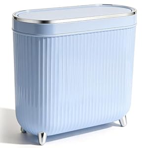 Basurero de baño con tapa de 3.1 galones, pequeño cubo de basura de plástico rectangular de 12 litros con tapa tipo prensa para dormitorio y baño