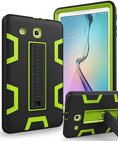 TIANLI Samsung Galaxy Tab E 9.6 Case Anti-Scratch Shockproof Three Layer Full Body Armor Protection with Sturdy Kickstand Anti-Fingerprint Case for T560 T560NU T560NZ T567V,Black Lemon Yellow