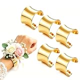 AMAWIN 6 Pcs Gold Corsage Cuff Bracelets Bulk for Wedding Prom, Adjustable Metal Wristlet Band Base with Smooth Curved Edge, Wide Open Bangle for Florists DIY Flower Making, Comfort Fit