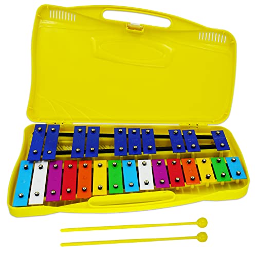 Image of Xylophone for Kids 25 Notes Glockenspiel Metal Percussion Instrument with Case Two Safe Mallets, Perfectly Tuned Musical Instrument Toddlers Adult Music Teaching, Gifts(Yellow)