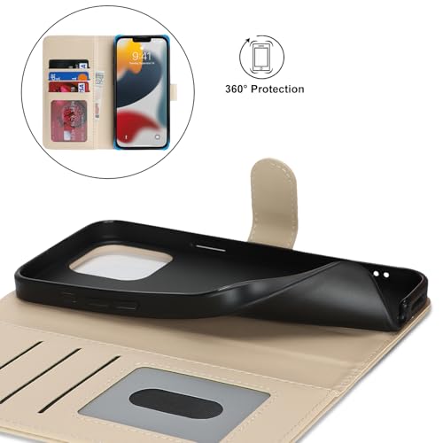 Image of for iPhone 13 Pro Case Wallet with Card Holder,for iPhone 13 Pro Wallet Case for Women Men,PU Leather Shockproof Magnetic Buckle Stand Flip Phone Case-Beige