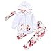 Produktbild Kobay Infant Baby Mädchen Langarm Kapuzenoberteile + Blumendruck Hosen + Stirnband 3 Stücke Outfits Set(12-18M,Weiß)