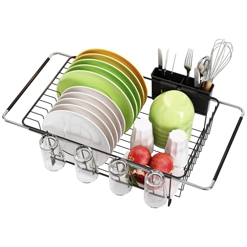 romision Dish Drying Rack in Sink, Dish Rack use for Countertops & in Sinks & Over Sink, Stainless Steel Dish Dryer Racks, Dish Strainers for Kitchen Sink with Utensil & Cup Holder, Black