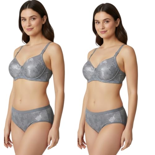 Image of Kinzie Elegant Floral Jacquard Lingerie Set, Grey Brown Maroon Bra and Brief, Comfortable Full Coverage Underwear Set, Padded Bra, Lingerie Set, Honeymoon Bikini Set,