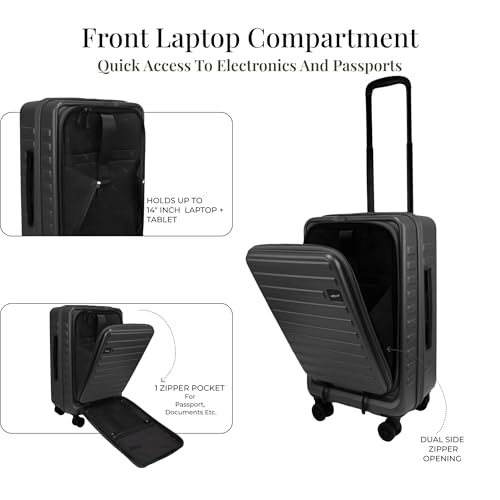 Image of F Gear Windsor Front-Opening Small Trunk-Style Hard Luggage |Hinomoto Wheels, German Makrolon Polycarbonate, Cabin Suitcase for Travel| Laptop sleeve, Expandable & Anti-Theft Zipper (Steel Grey, 56cm)