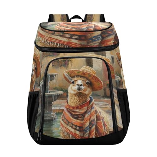 Yellow Llama Sombrero Cooler Backpack Leakproof Insulated Lunch Cooler Bag 30 Cans Camping Backpacks for Picnic Road Trip Beach
