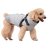 NAVESO Hundemantel Winter, Hundejacke Winter, Winter Hundemantel mit Hundegeschirr, Baumwolle Gefütterte Hundejacke, Warme Hundejacke Wasserdicht für Kleine Mittelgroße Hunde, Grau M