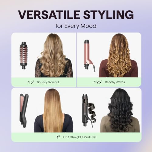 Image of Wavytalk 3 in 1 Curling Wand Set, Multi Curl, Curling Iron Set with Heated Round Brush, Smooth Iron Hair Straightener, 1 1 /4 Inch Curling Iron, Double Tension Hair Curler