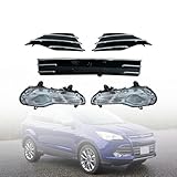 Front Bumper Lower Grille Grill Chrome With Fog Light Lamp Compatible With 2013 2014 2015 2016 Fo-rd Escape