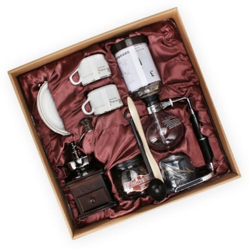 AOUTN サイフォンコーヒーマシンセット コーヒーメーカー ご家庭用 贈り物にぴったり サイフォンコーヒーメーカーセットコーヒーサイフォンテクニアヴィンテージコーヒーグラインダーサイフォンポットセットギフトボックスコーヒー器具 (A)