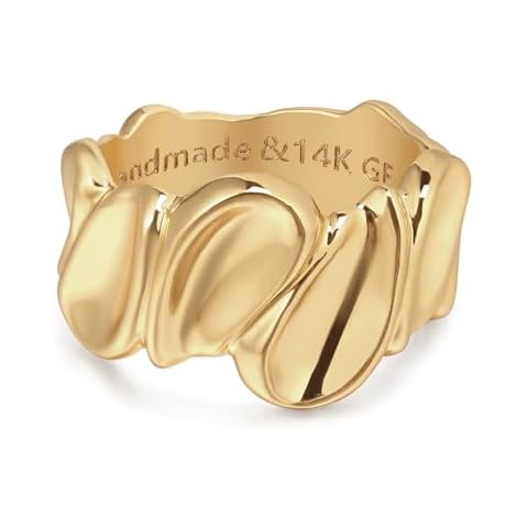 LADYGD Gold Rings for Women Trendy 14K Gold Plated Dainty Concave Stackable Chunky Rings Minimalist Finger Jewelry Gifts - Size 8 Cover