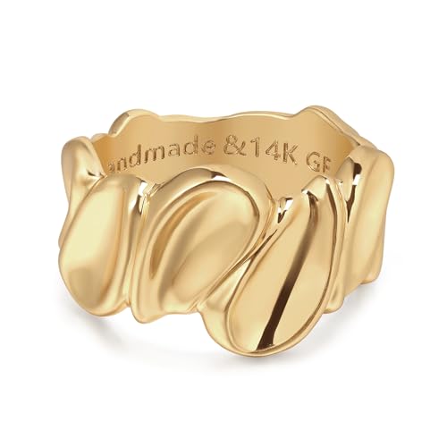 LADYGD Gold Rings for Women Trendy 14K Gold Plated Dainty Concave Stackable Chunky Rings Minimalist Finger Jewelry Gifts - Size 6