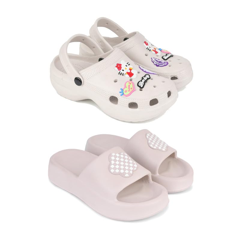 DRACKFOOT-Premium Comfortable Regular Wear Women Clogs with Slider Sandal for Womens & Girls-Combo(2)-O10-O14-8 Off White (B0D6NFKWM1) Amazon Price History, Amazon Price Tracker