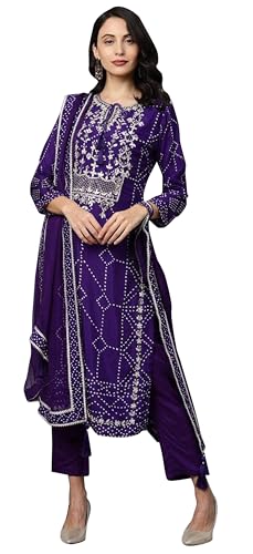 IMTRA FASHION Conjunto Kurti Bordado Para Mujer India Rayón Kurta Pantalón Con Dupatta