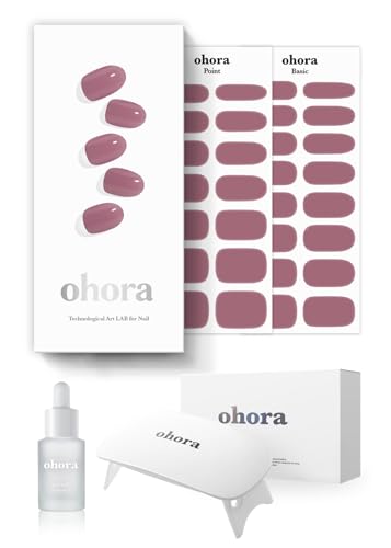 ohora Semi-Cured Gel Nail Strips Value Set (N Bare Plum Starter Kit) Includes Full Size Lamp and Mini Remover, Salon-Quality, Long Lasting, Easy to Apply & Remove