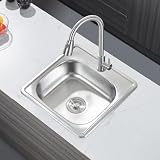 Melanstar Lavello da incasso quadrato in acciaio inox, con scarico, 1 vasca, 48 x 48 x 16 cm, 16 calibri