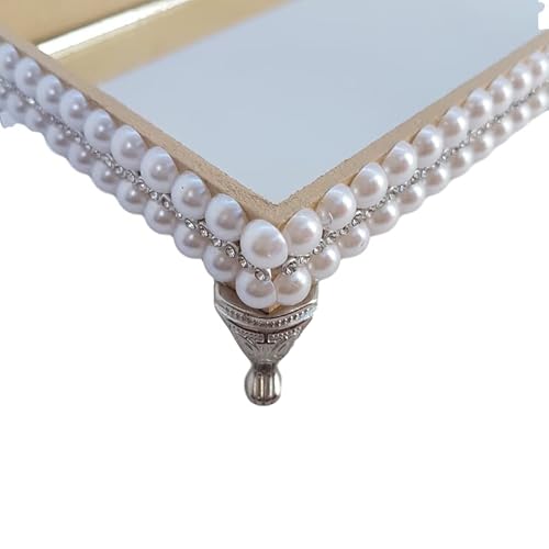 Bandeja Espelhada Banheiro Lavabo Luxo B12-23 X 10 X 4 Cm (Camurça com Prata)