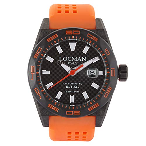 Locman Italy 0216 Montre pour homme Stealth Carbon automatique Noir/orange, Sangles