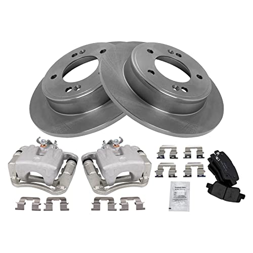 Image of TRQ Rear Brake Pad and Rotor Set Ceramic Solid Rotors Calipers | For 2014-2016 Kia Soul
