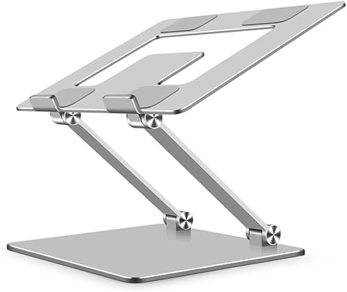 Soporte ergonómico para laptop de altura ajustable, soporte de aleación de aluminio compatible con más portátiles, color plateado