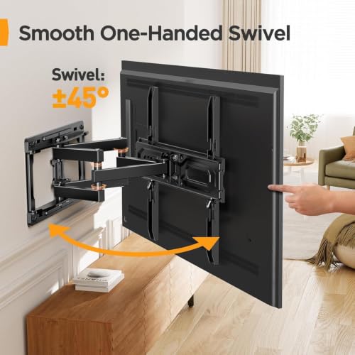 Image of Perlegear Full Motion TV Wall Mount for 26-65 inch TVs, TV Bracket Supports Swivel Articulating Level Extension Tilt Arms, Max VESA 400x400mm up to 99lbs, 16 inch Wood Studs, PGMFK4 (Pack of 2)