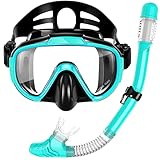 Snorkel Set, Zipoute Snorkel Dry Top Snorkeling Gear for Adults, Panoramic Anti-Leak and Anti-Fog Tempered Glass Lens, Adults Adjustable Snorkeling Set, Scuba Diving Swimming Training Snorkel Kit