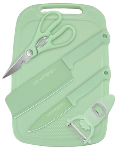 5 in 1 Mini Knife and Cutting Board Set, Small Camping Cutting Board Cutting Board Scissors, Dorm Kitchen Essentials Travel Knife Set (Green)