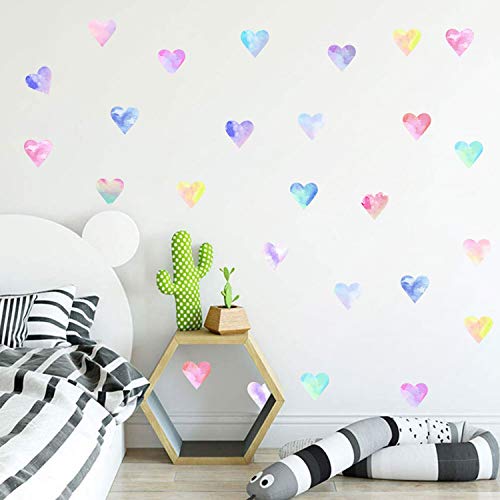 Colorful Heart Wall Decals Watercolor Hearts Wall Stickers Heart Wall Decals For Girls Bedroom Nursery Kids Room Decor #TOP3