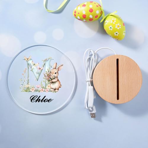 Lámpara de noche conejo con flores personalizada miniatura 6