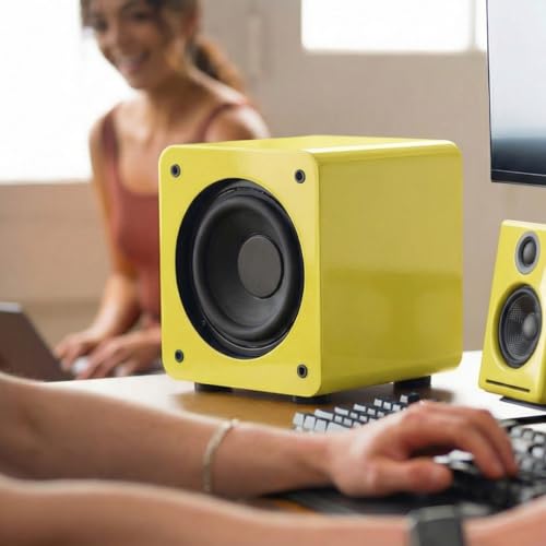 Image of Audioengine S6 Mini Subwoofer - Compact 210W Powered Bass Speaker | for Music, Movies, Gaming & Home Office Setups - Yellow