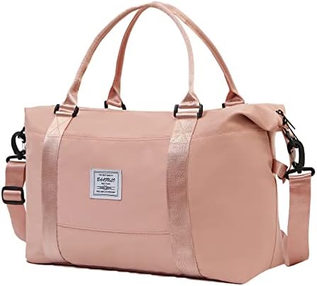 Travel Duffel Bag for Women, Overnight Weekender Bag for Traveling, Waterproof Sports Tote Gym Bag, Carry-on Bag with Wet Pocket for Airplanes, Gym, Yoga, School (Pink)