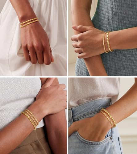 doubgood Gold Bracelets for Women, 18K Gold Plated Beaded Bracelet Sets Stackable Jewelry for Mom Valentines Gifts3