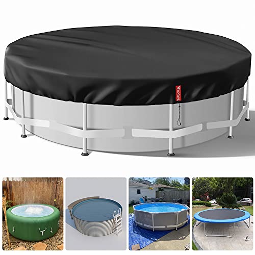 VniYors Cobertor Piscina 366,Tarea Pesada 210D Lona Piscina, Cubre Piscinas Redondas Resistente Al Agua, Al Polvo Y Al Desgarro con CordóN Y Clavos De Tierra（366cm）- Negro