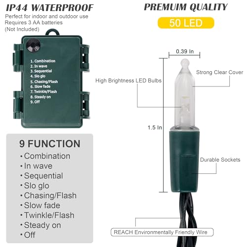 Blissun Christmas Lights, 50-Count Green Wire Light Set, Battery Operated Christmas Mini String Light With 8 Modes, 16 Ft Fairy Lights For Christmas Tree Garden Wreath Decorations  thumb #1