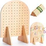 Colingmill 1 Set Keychain Display Stand Wooden Pegboard Display Stand with 25 Pcs Dowel Rods Oval Bracelet Organizer Holder for Jewelry, Craft Shows, Necklace, Selling, 15.75' x 11.81' (Wood)