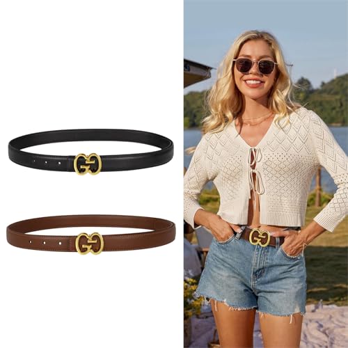 Image of Aurolran Women's Leather Belt with Buckle - Ideal for Dresses, Jeans, and Coats