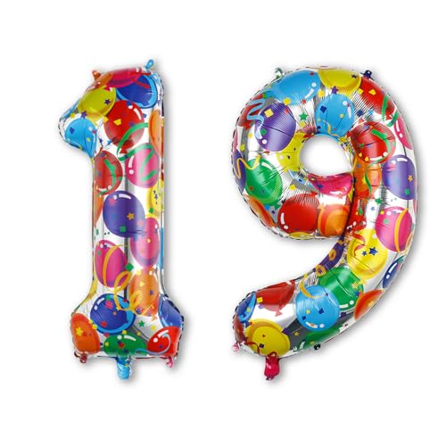 Rainbow Number 19 Balloon 40 Inch, Colorful Foil for Last Teen Milestone
