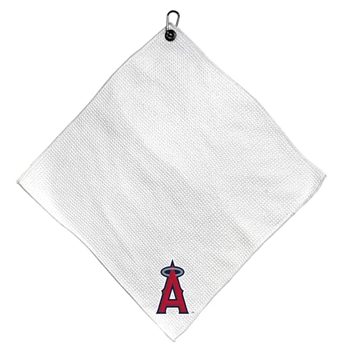 Team Golf MLB Los Angeles Angels Microfiber Towel - 15" X 15" (White) with Carabiner Clip, Premium Microfiber with Deep Waffle Pockets - Superior Water Absorption and Quick Dry Golf Cleaning Towel