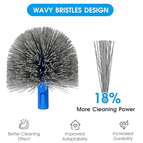 TidyMister Small Pool Brush Head for Cleaning Narrow Corners Steps, Stiff Wavy Bristles Round Brush Scrubber for Above Ground & Inground Pools, Cobweb Brush - Thumbnail 3