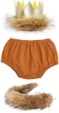 FYMNSI Baby Boy 1st / 2nd Birthday Cake Smash Outfit Wild One Lion Costume Photo Props Crown Tail Bow Tie Suspenders Bloomers Set