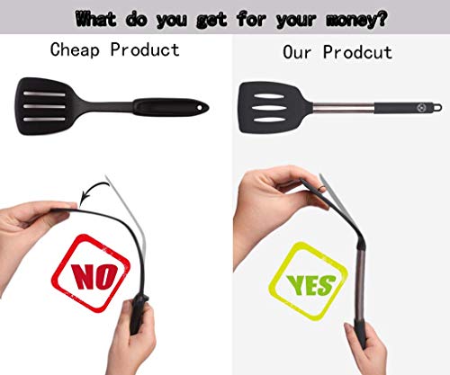 Starchef Silicone Slotted Turner Spatula Heat Resistant Non-Stick Soft Grip, Stainless Steel(Black) - Image 6