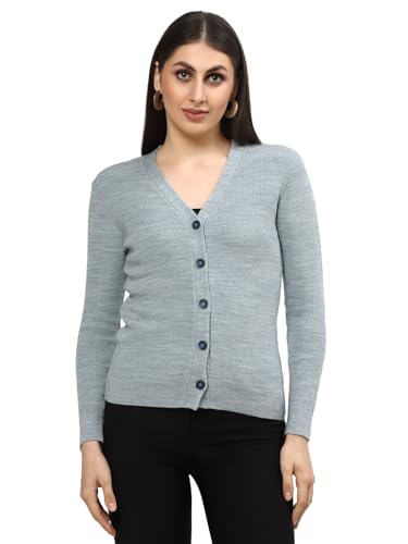 Image of Kalt Women Full Sleeves V-Neck Design Acrylic Cardigan Sweater