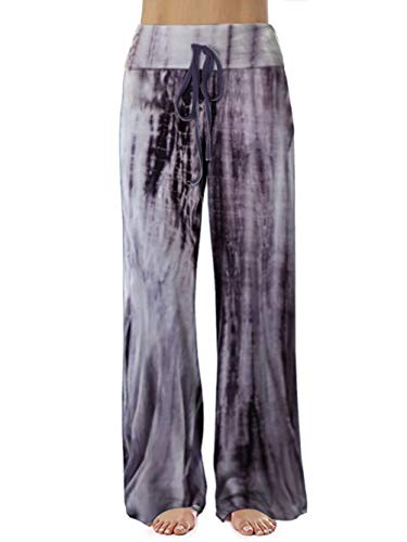 iChunhua Wide Leg Pants for Women High Waist Drawstring Summer Lounge Pjs Pants Tie-Dyed Purple/Large