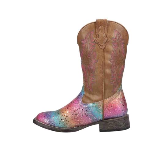 ROPER Kids Girls Rainbow Glitter Square Toe Casual Boots Mid Calf - Brown, Multi3