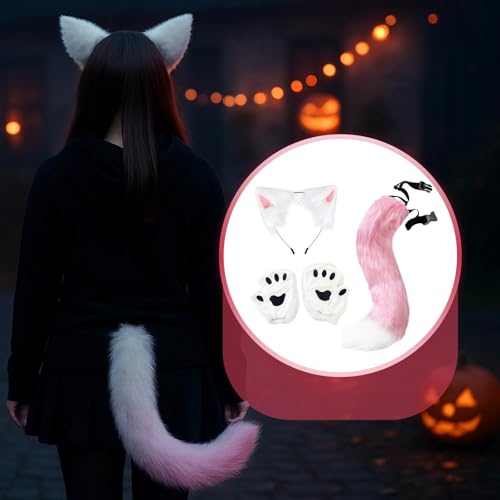 Oreilles et queue de renard rose en fausse fourrure douce - 4