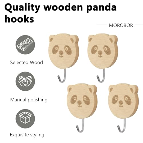 MOROBOR 6 pcs Wooden Animal Hooks, Decorative Coat Wall Mounted Hangers Panda Shape Adhesive Hook for Kids Room, Nursery, Bedroom Decor by MOROBOR - Image 3